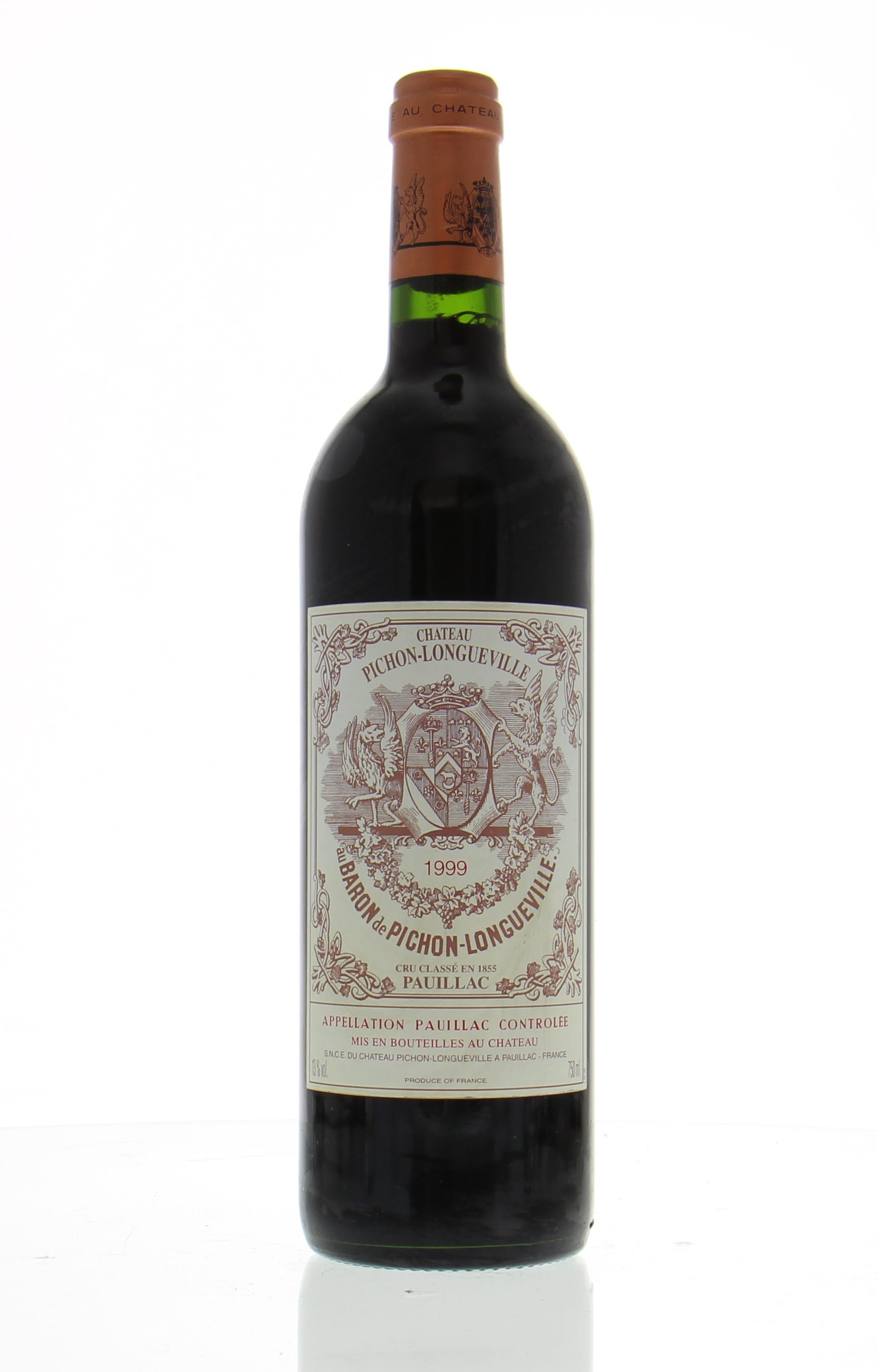 1999 CHATEAU PICHON-LONGUEVILLE AU BARON DE PICHON-LONGUEVILLE PAUILLAC, STAINED LABEL - click image for full description
