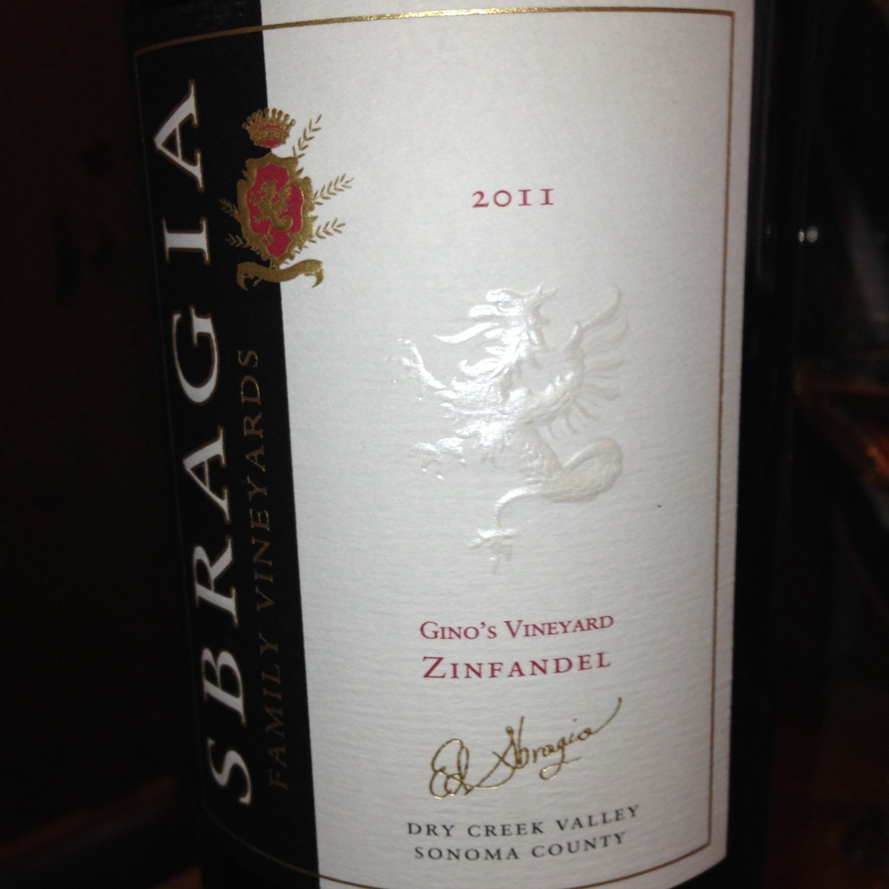 2012 Sbragia Zinfandel Gino's Vineyard Dry Creek - click image for full description