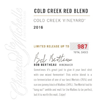 2016 Chateau Ste. Michelle Cold Creek Vineyard Limited Release Red Blend Columbia Valley image