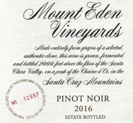 2016 Mount Eden Estate Pinot Noir Santa Cruz Mountains - click image for full description