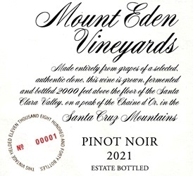 2021 Mount Eden Vineyards Estate Pinot Noir Santa Cruz Mountains, USA - click image for full description