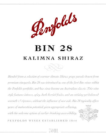 2018 Penfolds Shiraz Bin 28 Kalimna  Australia - click image for full description