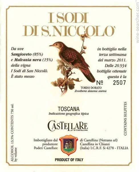 2020 Castellare di Castellina 'I Sodi di San Niccolo' Toscana IGT Tuscany, Italy image