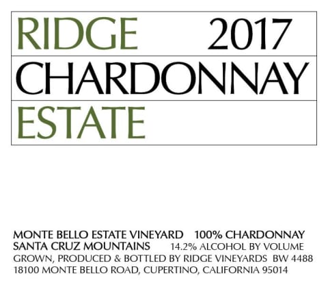2017 Ridge Chardonnay Estate Monte Bello Vineyards Santa Cruz Mountains image