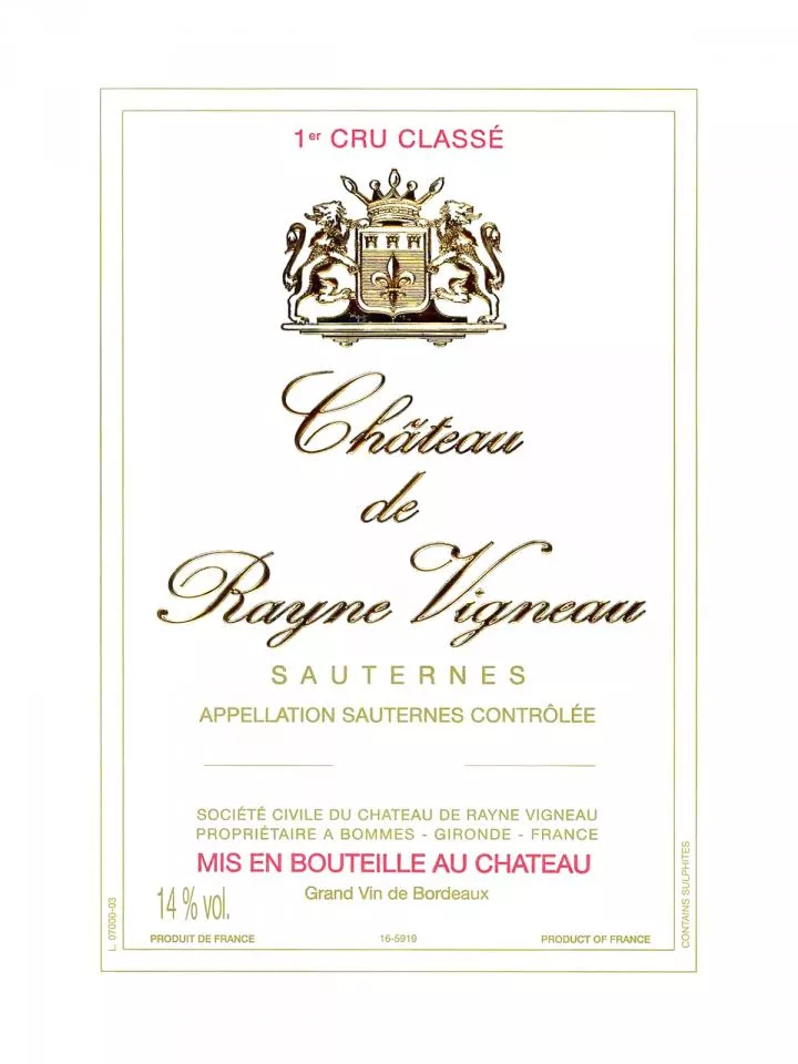 1995 Chateau de Rayne Vigneau Sauternes image