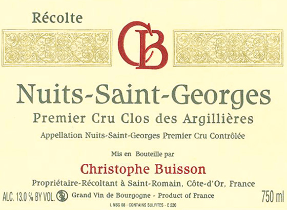2009 Domaine Christophe Buisson Nuits Saint Georges 1er Cru Clos des Argillières image