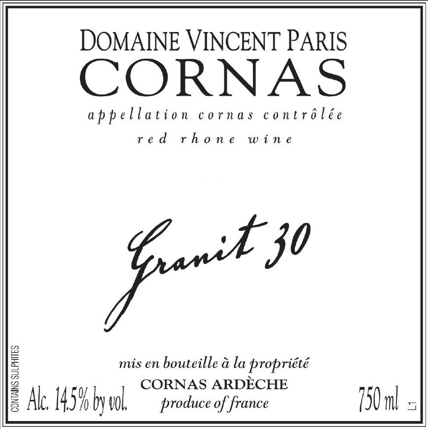 2018 Vincent Paris Cornas Granit 30 - click image for full description