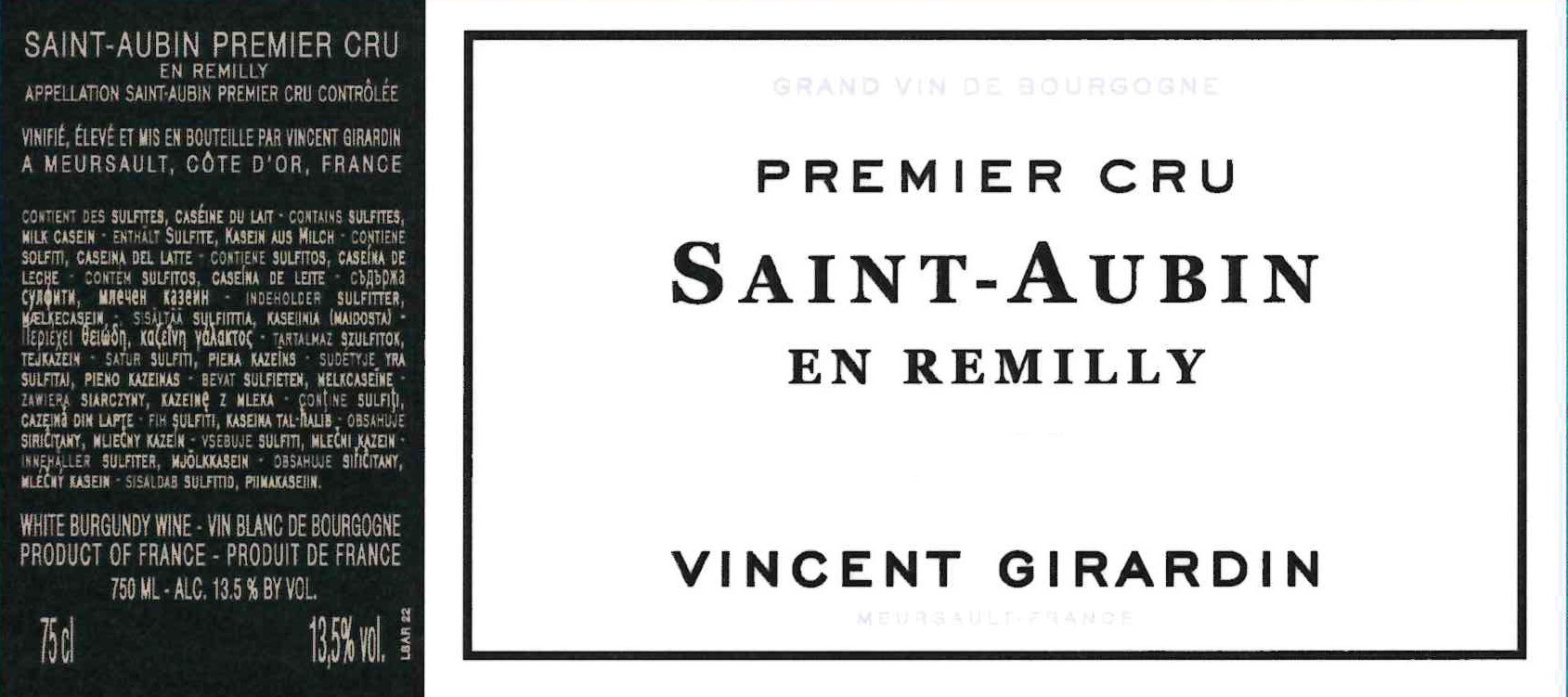 2022  Vincent Girardin En Remilly Saint-Aubin Premier Cru image