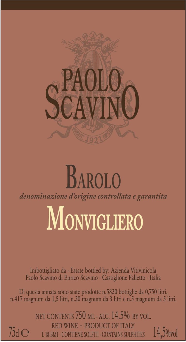 2021 Paolo Scavino Monvigliero Barolo DOCG, Italy - click image for full description