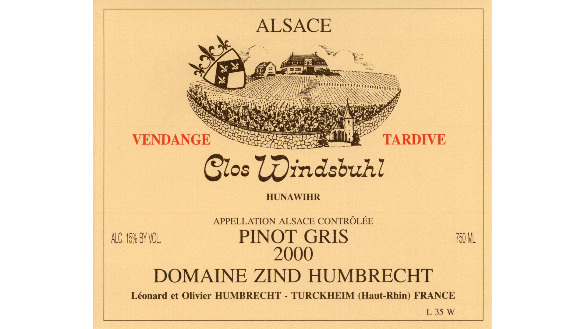 2000 Domaine Zind Humbrecht Pinot Gris Clos Windsbuhl Alsace - click image for full description