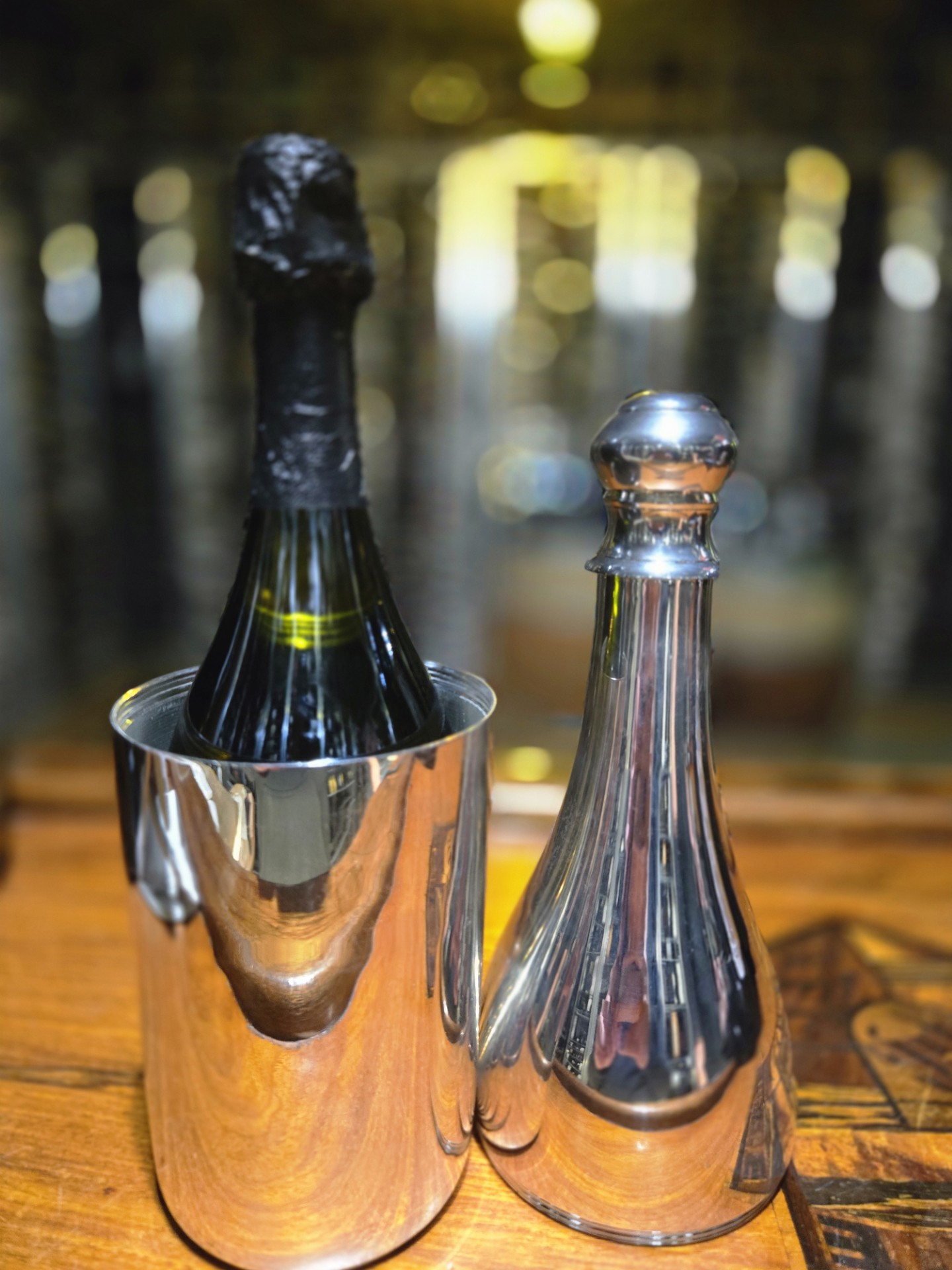 Vintage Chrome Wine Champagne Bottle Holder Chiller - click image for full description