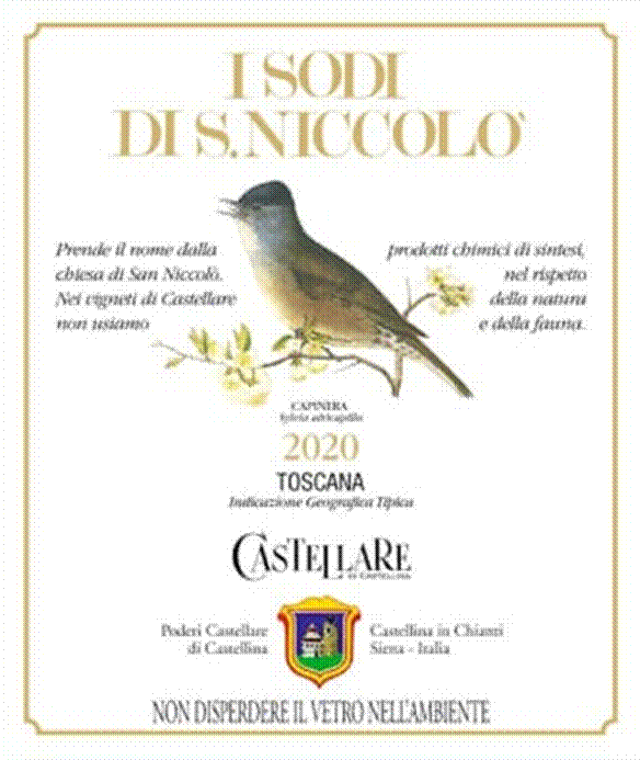 Title: Wine - Description: I Sodi di San Niccolò 2020 bottle and label